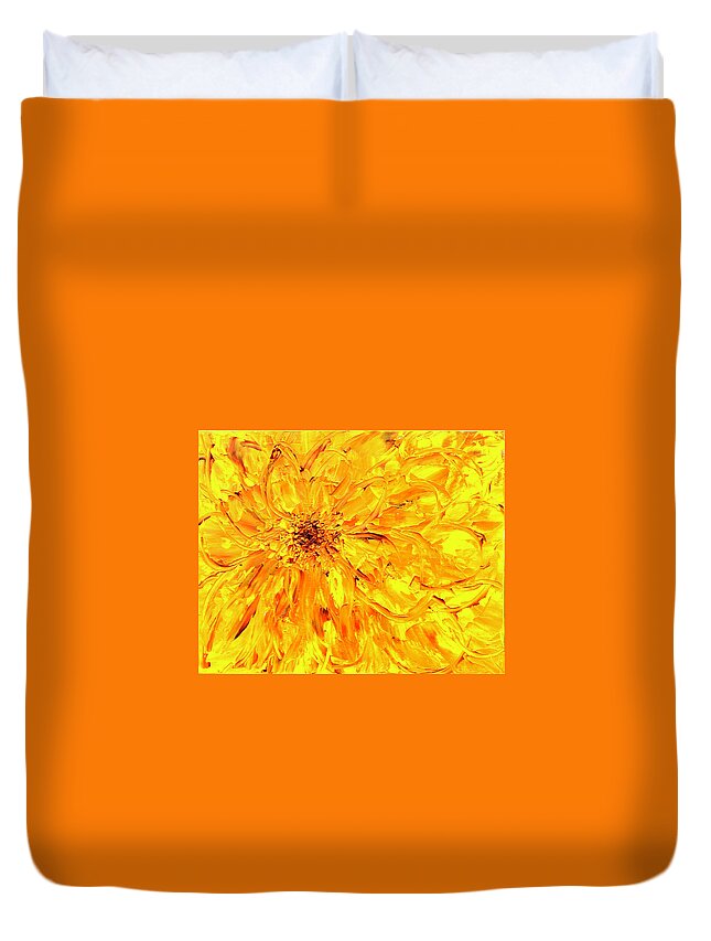 Yellow Duvet Cover featuring the painting Marigold Inspiration 3 by Teresa Moerer