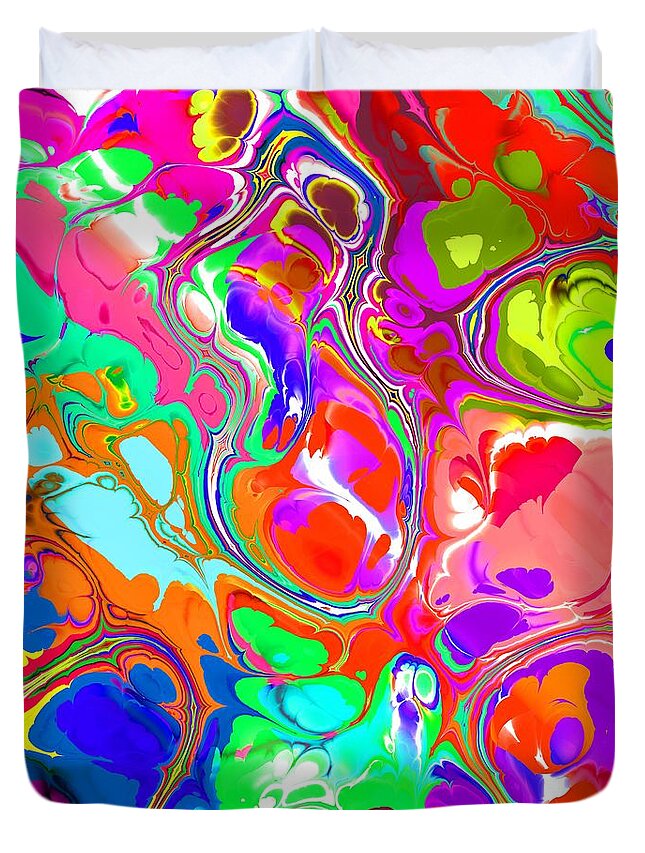Colorful Duvet Cover featuring the digital art Marijan - Funky Artistic Colorful Abstract Marble Fluid Digital Art by Sambel Pedes