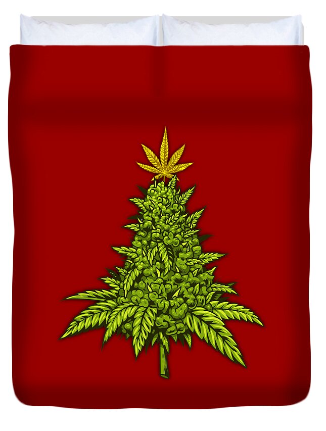 Christmas Duvet Cover featuring the painting Marijuana Funny Weed Cannabis Sayings Christmas Holiday by Tony Rubino