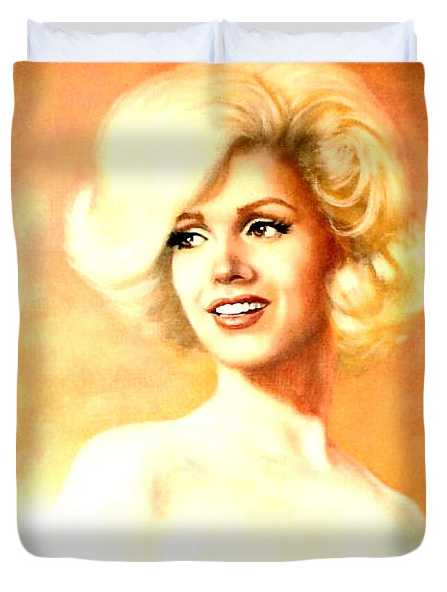 Marilyn Monroe Portrait Gold Duvet Cover featuring the painting Marilyn Monroe by Loxi Sibley