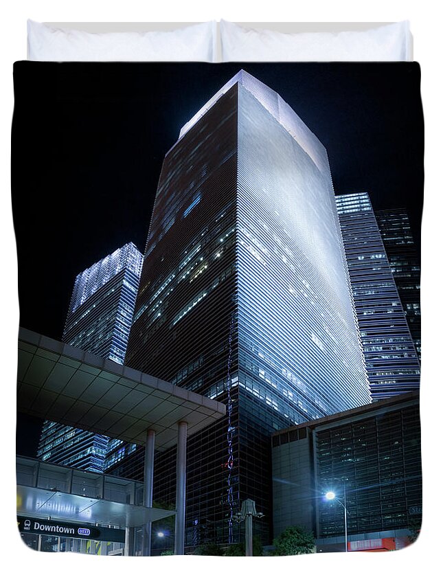 Night Duvet Cover featuring the photograph Marina Bay Financial Centre by Rick Deacon