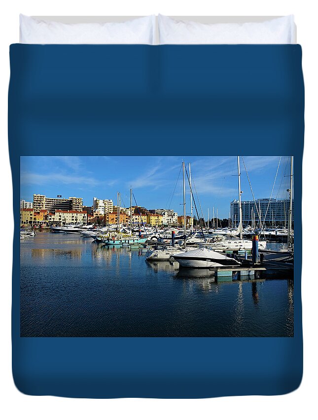 Vilamoura Duvet Cover featuring the photograph Marina of Vilamoura at afternoon by Angelo DeVal