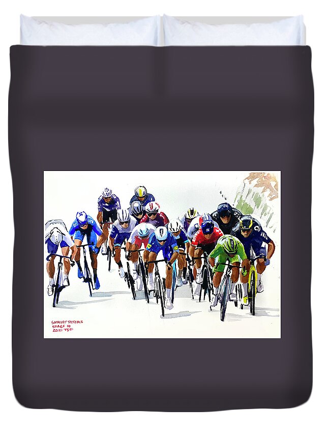 Le Tour De France Duvet Cover featuring the painting Mark Cavendish Stage 10, TDF2021 by Shirley Peters