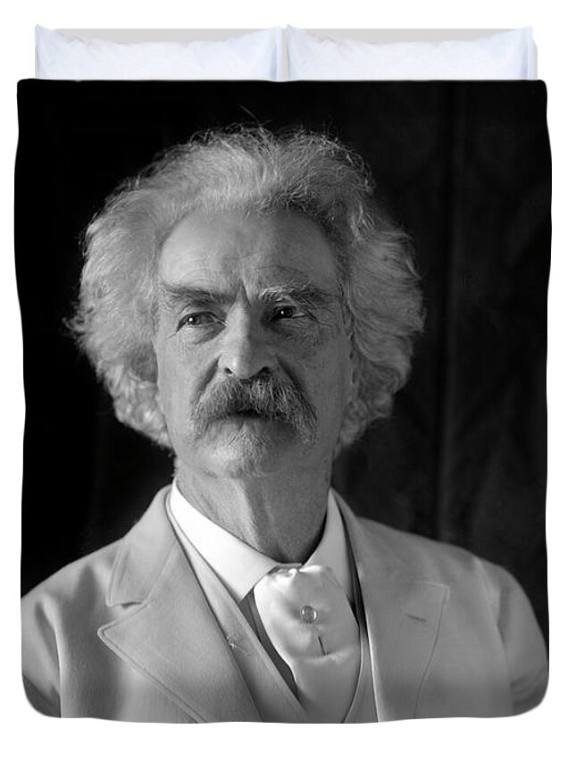 Samuel Clemens Duvet Cover featuring the photograph Mark Twain Portrait - 1906 by War Is Hell Store