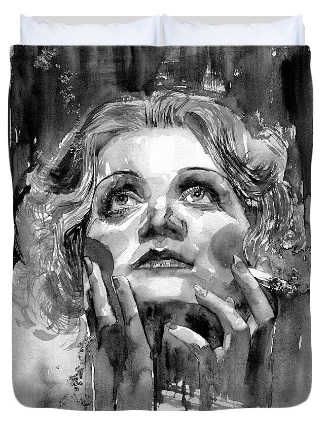 Marlene Dietrich Duvet Cover featuring the painting Marlene Dietrich Portrait II by Suzann Sines