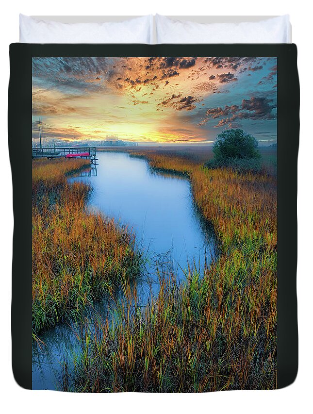 North Carolina Duvet Cover featuring the photograph Marsh at Sunrise by Dan Carmichael