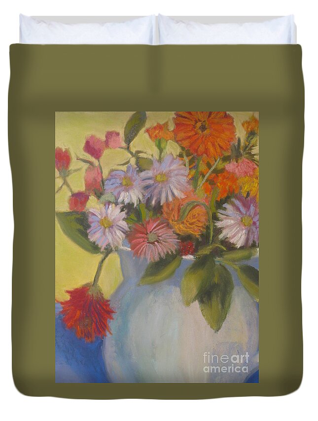 A Bouquet Of Flowers Duvet Cover featuring the painting Martha's Flowers by Constance Gehring