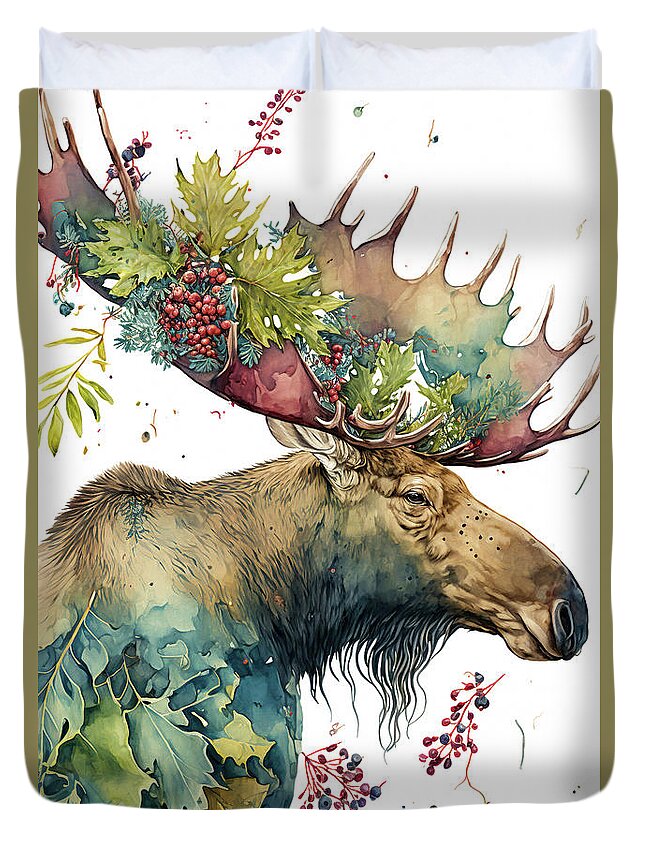 #faaadwordsbest Duvet Cover featuring the painting Marvelous Moose by Tina LeCour