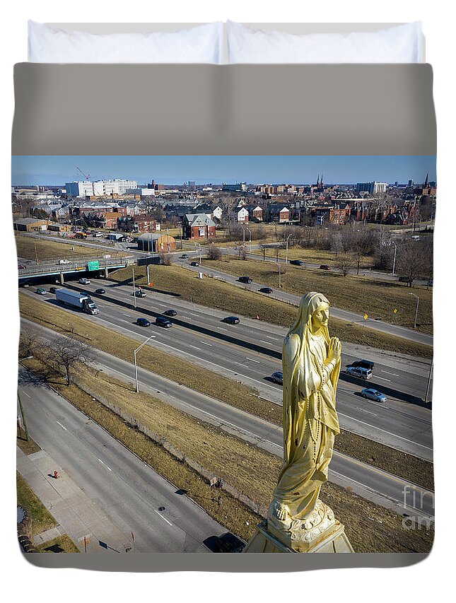 Mary Duvet Cover featuring the photograph Mary, Above I-94 by Jim West