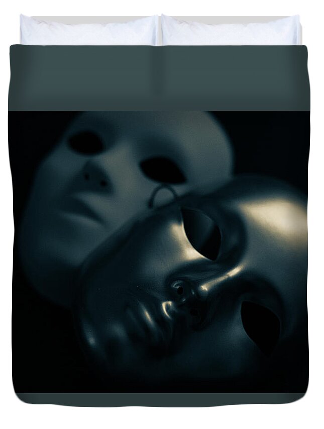 Mask Duvet Cover featuring the photograph Masks in Blue by Amelia Pearn