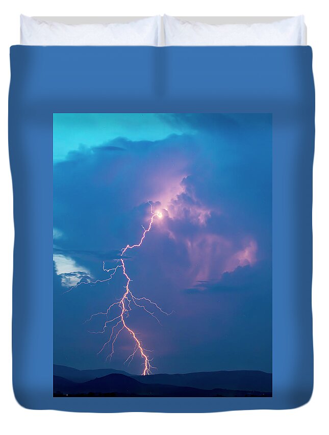 Lightning Duvet Cover featuring the photograph Massive Lightning Stroke in Color by Charles Floyd