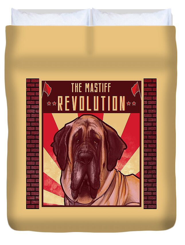 Mastiff Duvet Cover featuring the drawing Mastiff REVOLUTION by John LaFree