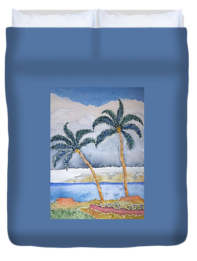 Watercolor Duvet Cover featuring the painting Maui Palms by John Klobucher