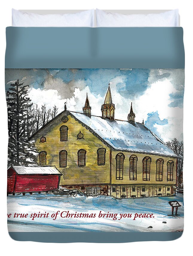  Duvet Cover featuring the mixed media May the True Spirit of Christmas Bring You Peace by Eileen Backman