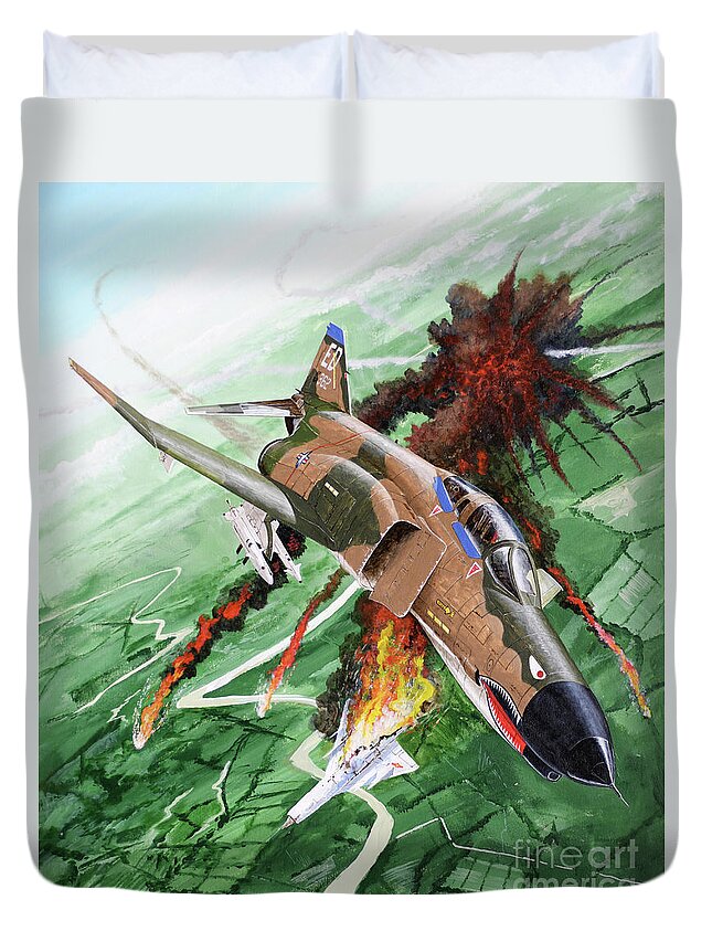 Aviation Duvet Cover featuring the painting McDonnell Douglas F-4E Phantom II by Steve Ferguson