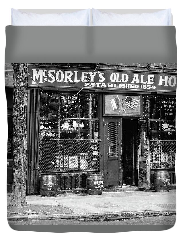 Mcsorley's Old Ale House Duvet Cover featuring the photograph McSorley's Established 1854 NYC BW by Susan Candelario