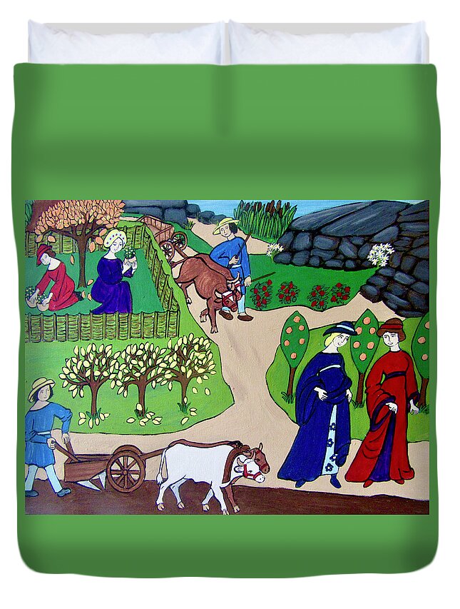 Agricultural Duvet Cover featuring the painting Medieval Fall by Stephanie Moore