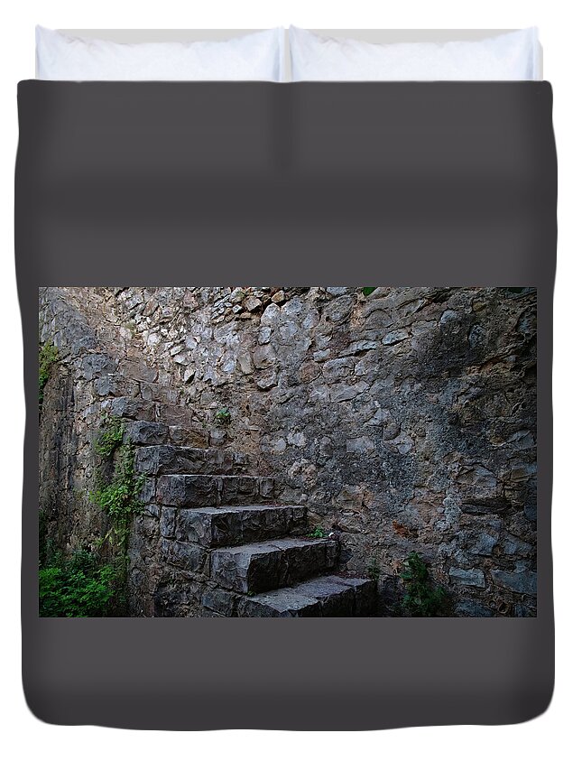 Castle Duvet Cover featuring the photograph Medieval Wall Staircase by Angelo DeVal