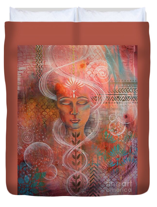 Painting Duvet Cover featuring the painting Meditation 5 by Reina Cottier