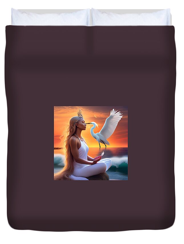 Goddess Duvet Cover featuring the digital art Meditation At See by Kathleen Illes