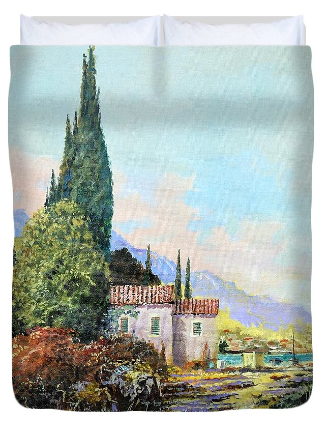 Original Painting Duvet Cover featuring the painting Mediterraneo 2 by Sinisa Saratlic