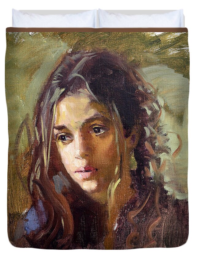 Portrait Duvet Cover featuring the painting Melina by Ylli Haruni