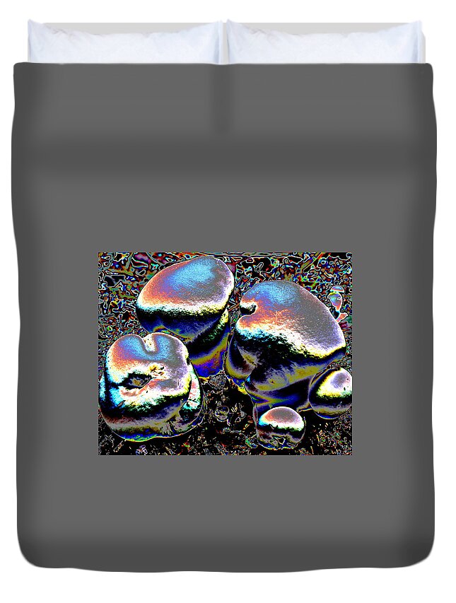 Mushrooms Duvet Cover featuring the digital art Mellow Mushromms by Larry Beat