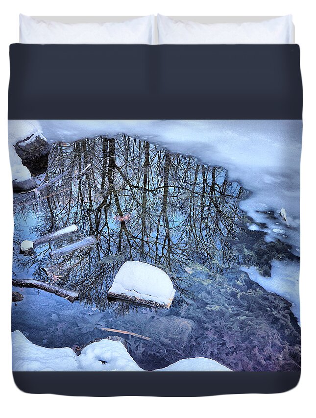 Ice Duvet Cover featuring the photograph Melting Ice Reflections by Russel Considine