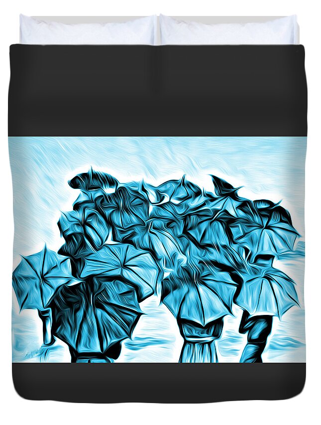 Umbrella Prints Duvet Cover featuring the painting Melting Umbrellas by Kelly Mills