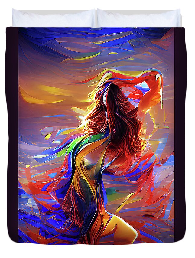 Woman Duvet Cover featuring the digital art Melting Woman by Digital Art Cafe
