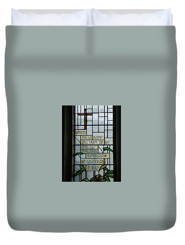 Memorial Duvet Cover featuring the photograph Memorial Window by Mauverneen Zufa Blevins