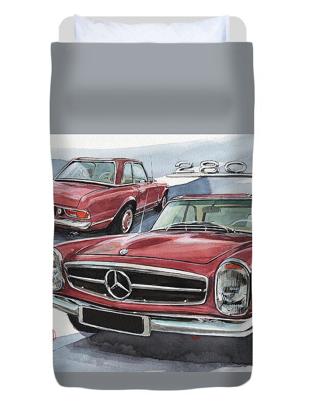 Mercedes Duvet Cover featuring the painting Mercedes 280 SL by Yoshiharu Miyakawa