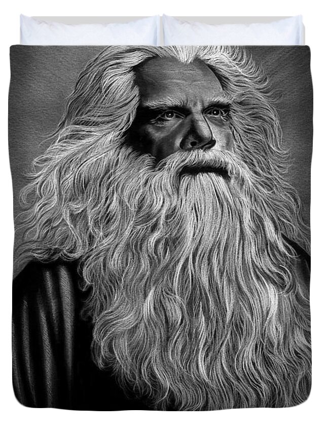 Pencil Duvet Cover featuring the drawing Merlin the Wizard drawing by Murphy Art Elliott