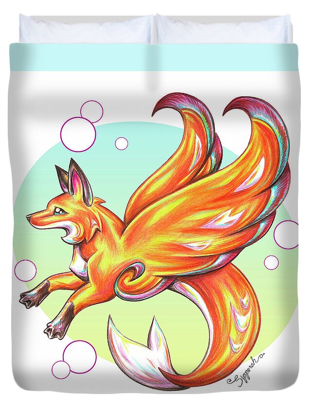 Fox Duvet Cover featuring the mixed media Mermaid Fox by Sipporah Art and Illustration