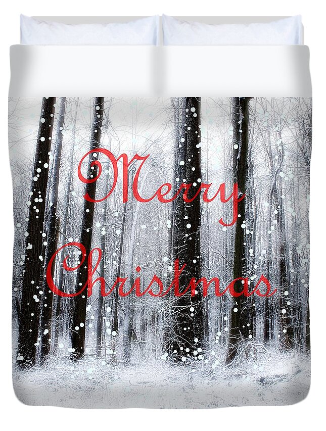 Christmas Duvet Cover featuring the photograph Merry Christmas at the Woods of Nimisila by Mary Walchuck