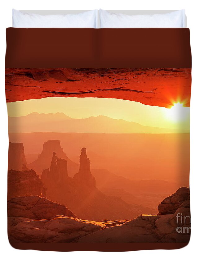 Mesa Arch Duvet Cover featuring the photograph Mesa Arch at Sunrise by Neale And Judith Clark