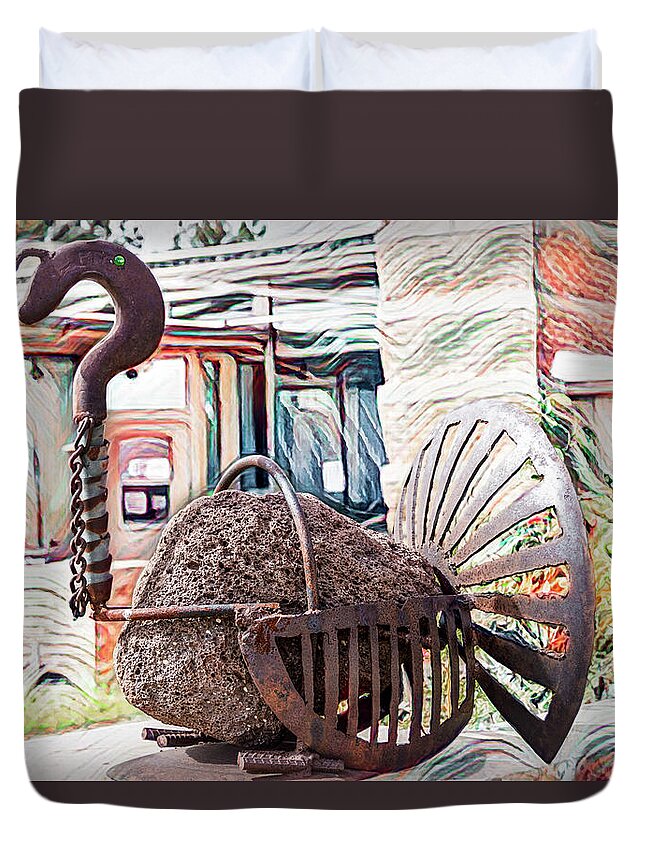 Boise City Duvet Cover featuring the photograph Metal and Lava Rock Turkey by Debra Martz