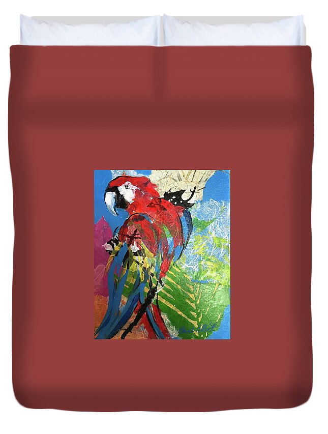 Elaineelliottart Duvet Cover featuring the painting Mexico Macaw III by Elaine Elliott