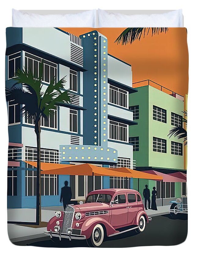 Miami Art Deco Duvet Cover featuring the photograph Miami Art Deco Travel Poster by Carlos Diaz