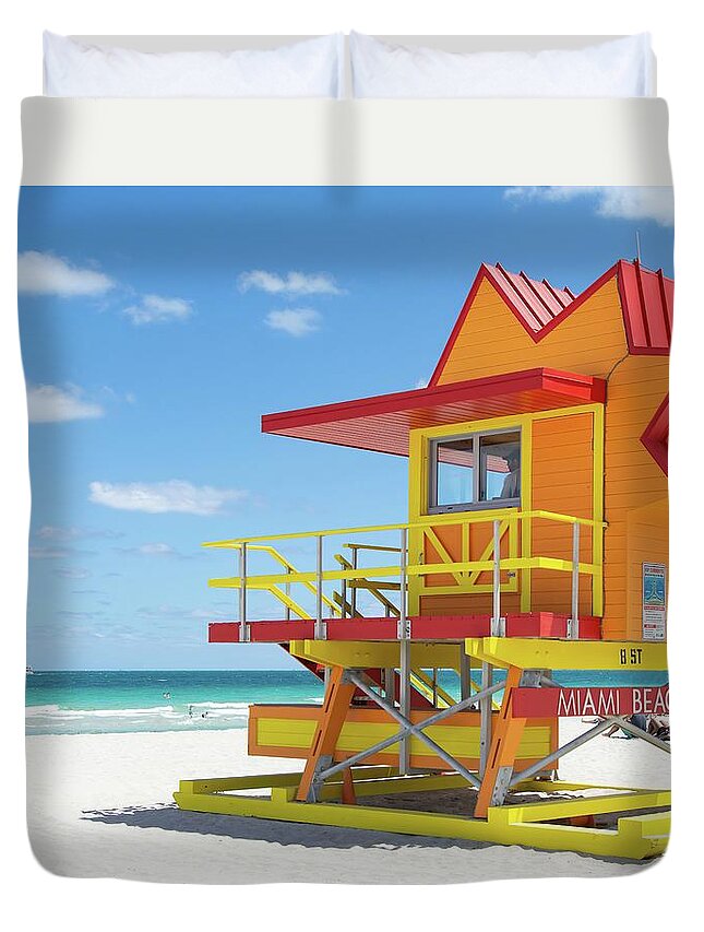 Lifeguard Station Duvet Cover featuring the photograph Miami Beach Lifeguard Station by Rebecca Herranen