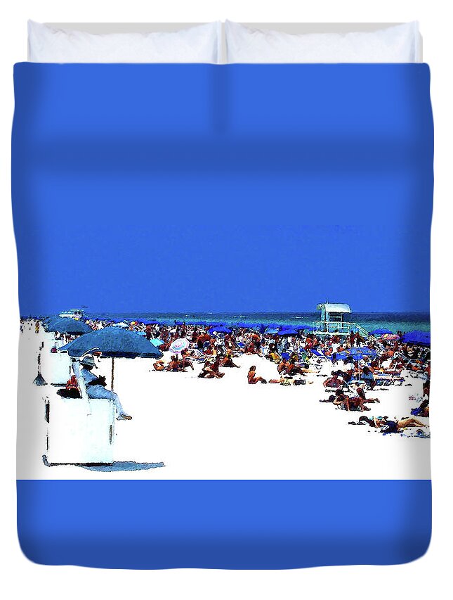 Panoramic Duvet Cover featuring the painting Miami Beach Summer pano by David Lee Thompson