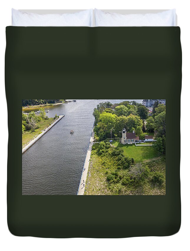 Drone Duvet Cover featuring the photograph Michigan Lighthouse in White River by John McGraw