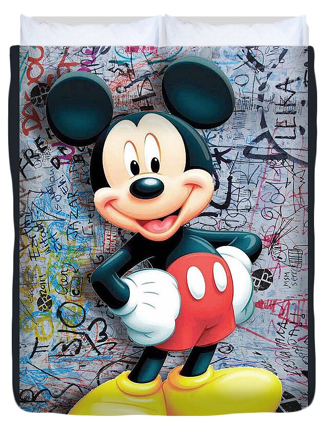 Mickey Mouse Duvet Cover featuring the painting Mickey Mouse Pop Art Graffiti 8 by Tony Rubino
