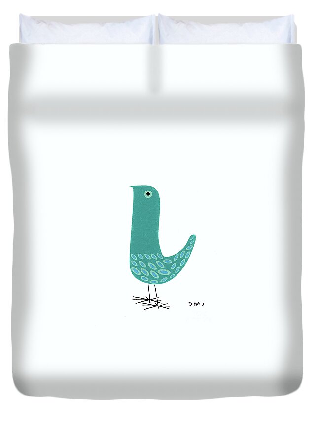 Mid Century Modern Bird Duvet Cover featuring the painting Mid Century Bird Alessandro Pianon Style by Donna Mibus