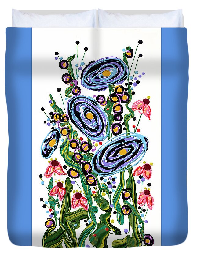 Mid Century Floral Duvet Cover featuring the painting Mid Century Blue Flowers by Jane Crabtree