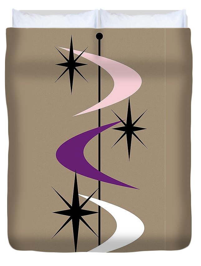  Duvet Cover featuring the digital art Mid Century Boomerangs Purple Pink White by Donna Mibus