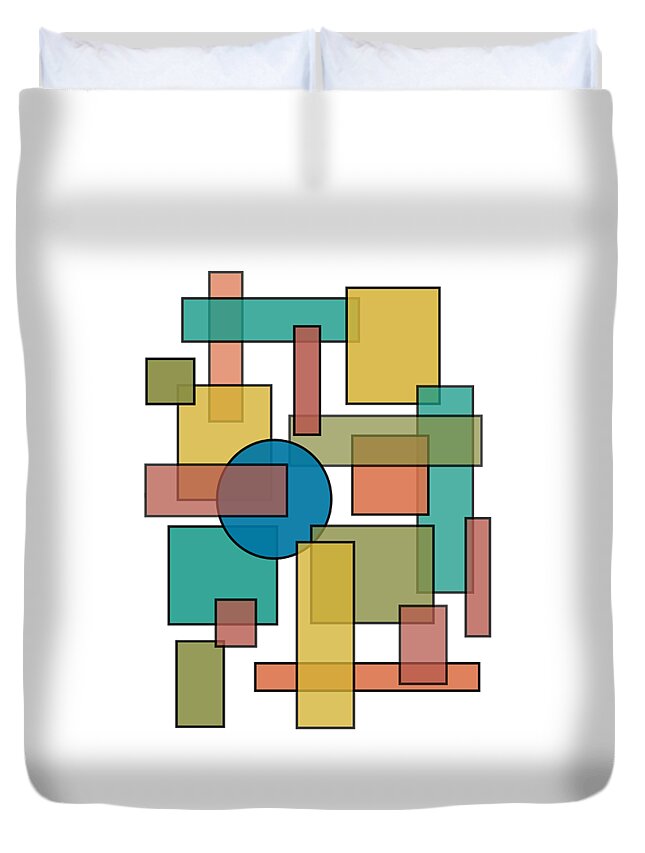 Mid Century Duvet Cover featuring the digital art Mid Century Modern Blocks, Rectangles and Circles with horizontal Background by DB Artist