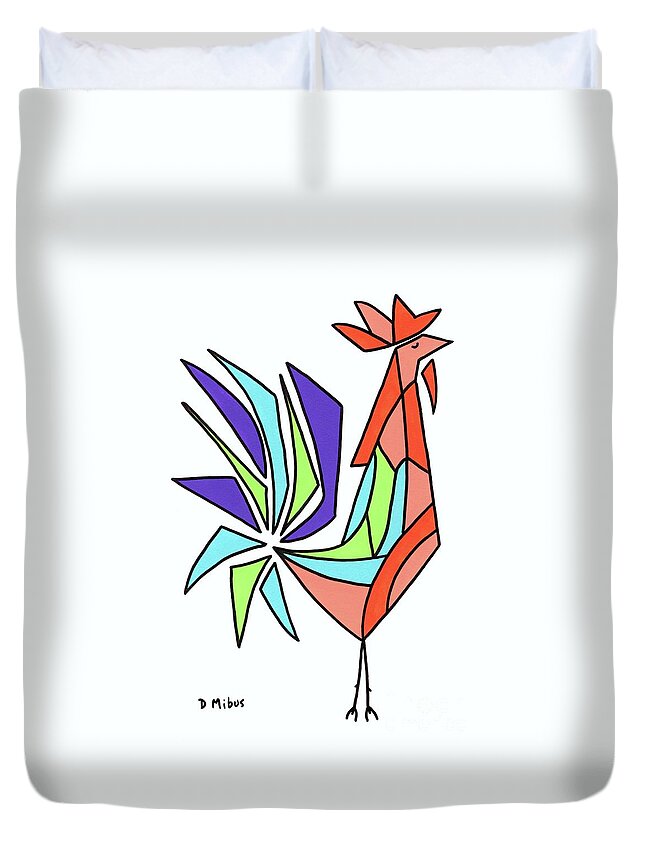 Mid Century Modern Rooster Duvet Cover featuring the painting Mid Century Rooster Stained Glass Effect by Donna Mibus