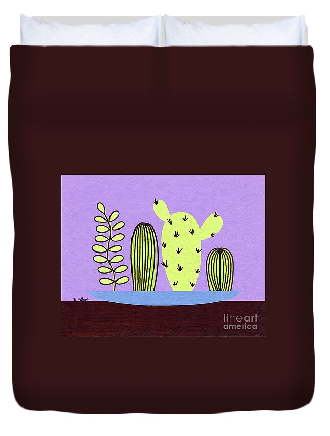 Mid Century Modern Duvet Cover featuring the painting Mid Century Tabletop Cactus by Donna Mibus