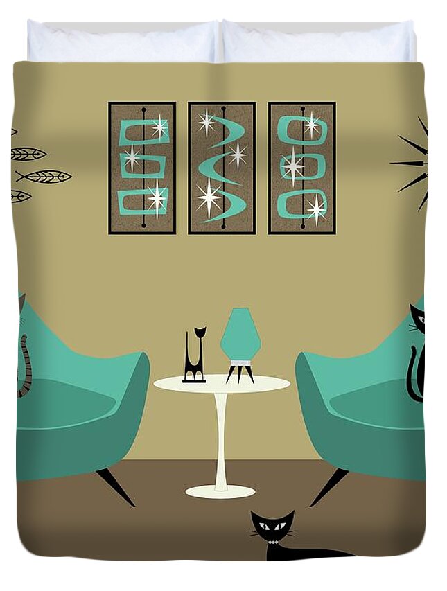 Henry Glass Chair Duvet Cover featuring the digital art Mid Century Teal Chairs by Donna Mibus